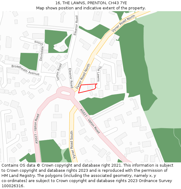16, THE LAWNS, PRENTON, CH43 7YE: Location map and indicative extent of plot