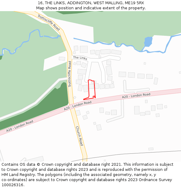 16, THE LINKS, ADDINGTON, WEST MALLING, ME19 5RX: Location map and indicative extent of plot