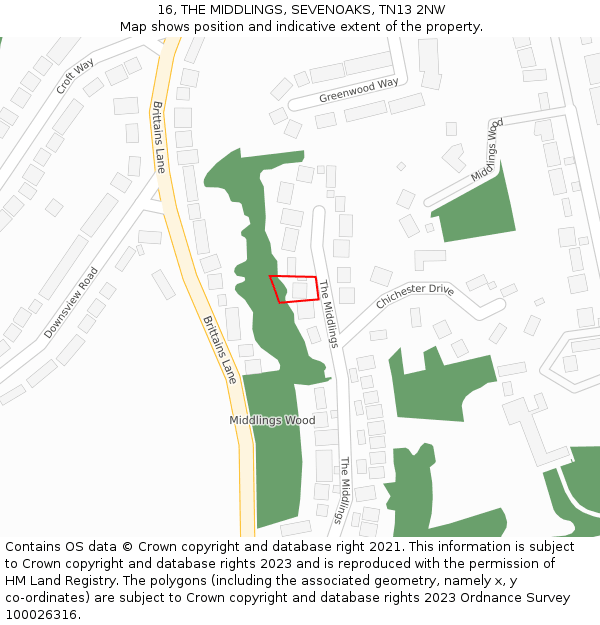 16, THE MIDDLINGS, SEVENOAKS, TN13 2NW: Location map and indicative extent of plot