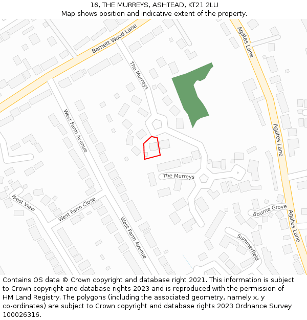 16, THE MURREYS, ASHTEAD, KT21 2LU: Location map and indicative extent of plot