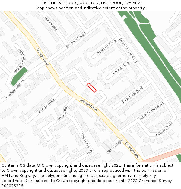 16, THE PADDOCK, WOOLTON, LIVERPOOL, L25 5PZ: Location map and indicative extent of plot