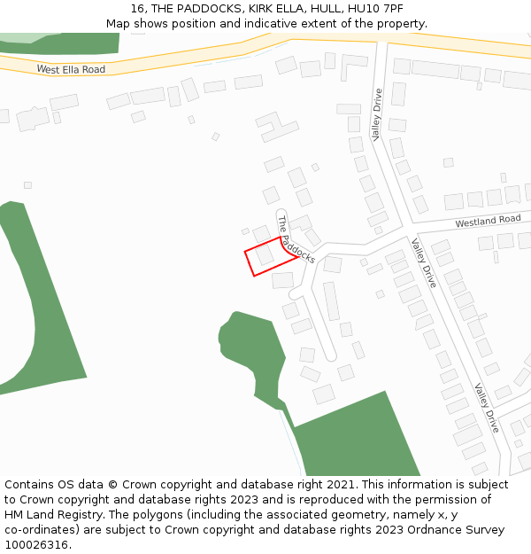16, THE PADDOCKS, KIRK ELLA, HULL, HU10 7PF: Location map and indicative extent of plot