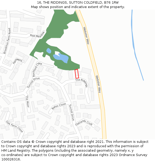 16, THE RIDDINGS, SUTTON COLDFIELD, B76 1RW: Location map and indicative extent of plot