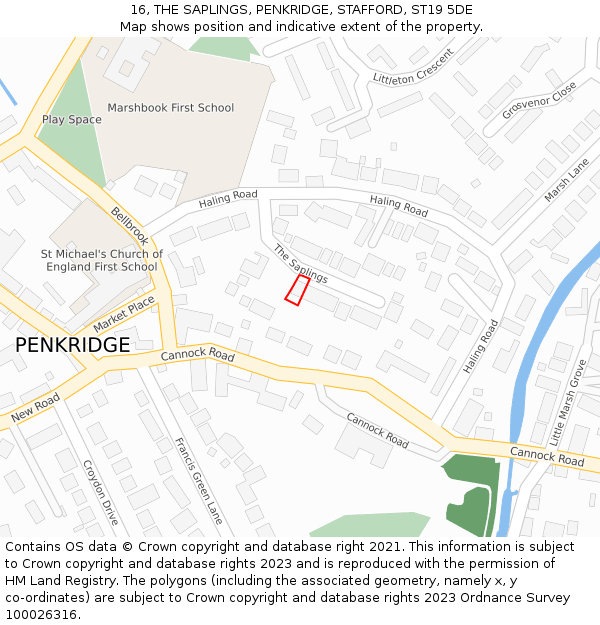 16, THE SAPLINGS, PENKRIDGE, STAFFORD, ST19 5DE: Location map and indicative extent of plot
