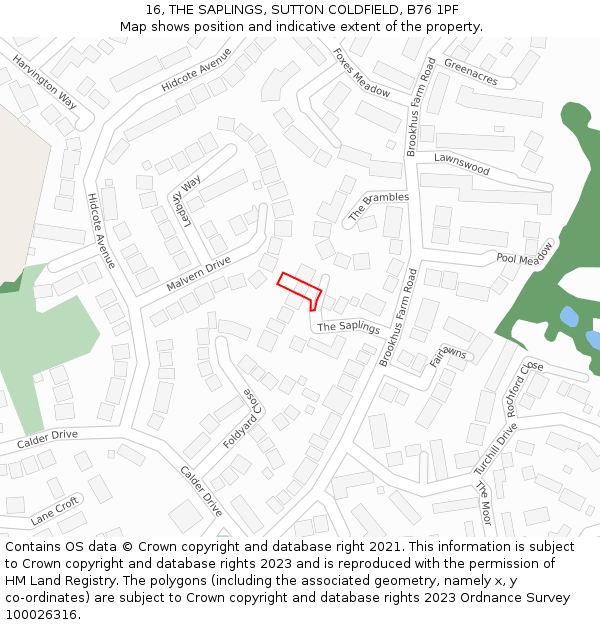 16, THE SAPLINGS, SUTTON COLDFIELD, B76 1PF: Location map and indicative extent of plot