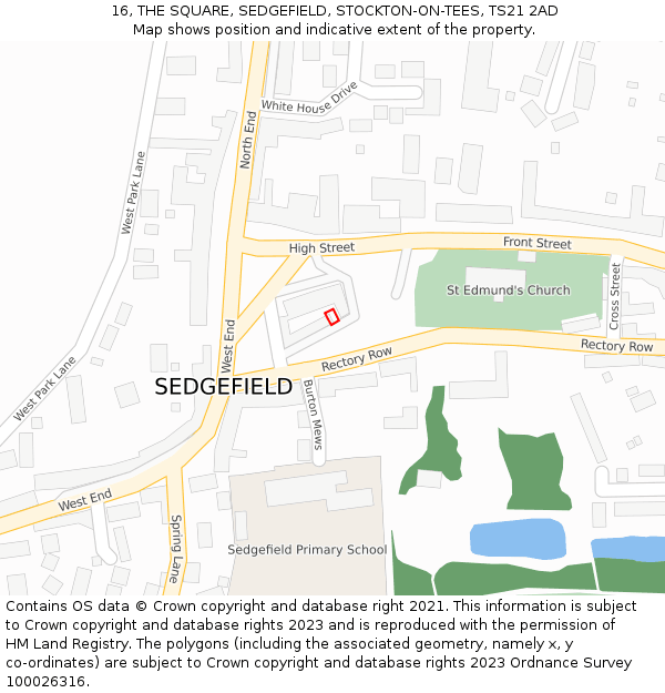 16, THE SQUARE, SEDGEFIELD, STOCKTON-ON-TEES, TS21 2AD: Location map and indicative extent of plot