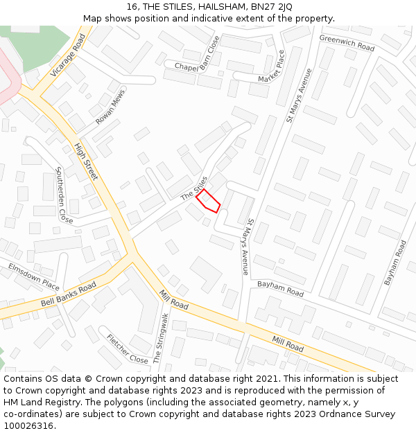 16, THE STILES, HAILSHAM, BN27 2JQ: Location map and indicative extent of plot