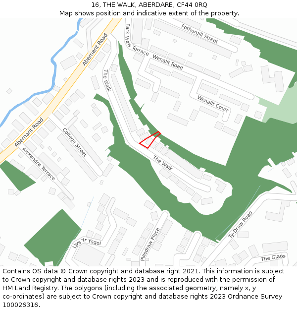 16, THE WALK, ABERDARE, CF44 0RQ: Location map and indicative extent of plot