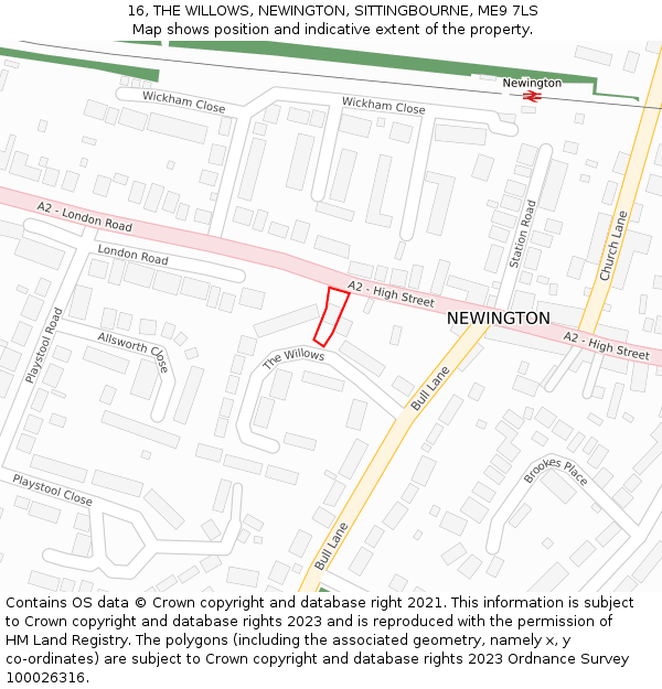16, THE WILLOWS, NEWINGTON, SITTINGBOURNE, ME9 7LS: Location map and indicative extent of plot
