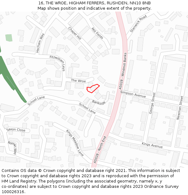 16, THE WROE, HIGHAM FERRERS, RUSHDEN, NN10 8NB: Location map and indicative extent of plot