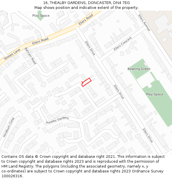 16, THEALBY GARDENS, DONCASTER, DN4 7EG: Location map and indicative extent of plot