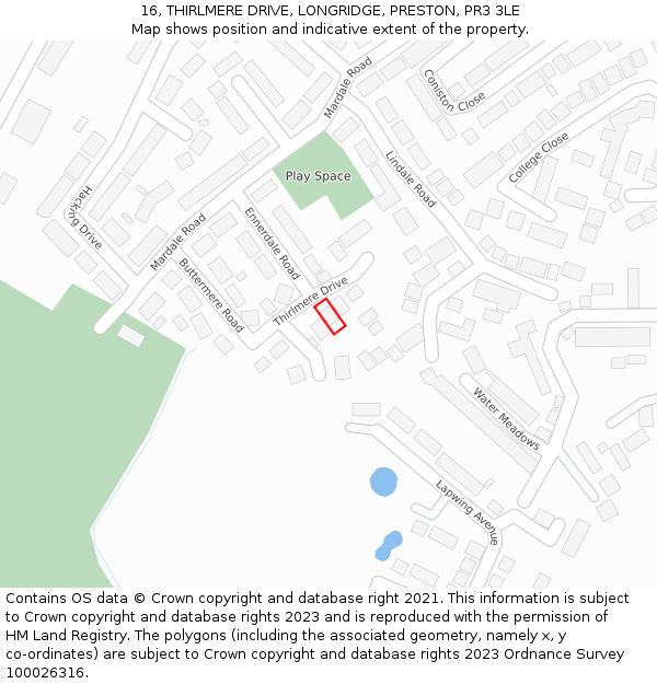 16, THIRLMERE DRIVE, LONGRIDGE, PRESTON, PR3 3LE: Location map and indicative extent of plot