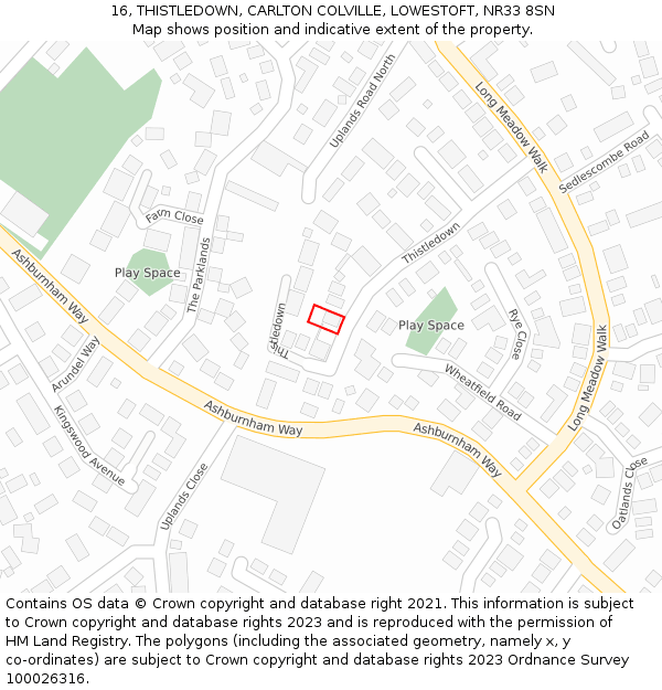 16, THISTLEDOWN, CARLTON COLVILLE, LOWESTOFT, NR33 8SN: Location map and indicative extent of plot