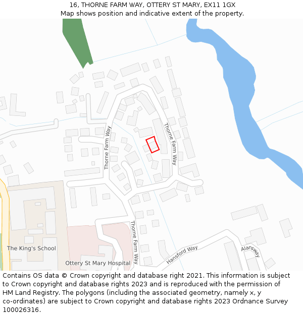 16, THORNE FARM WAY, OTTERY ST MARY, EX11 1GX: Location map and indicative extent of plot