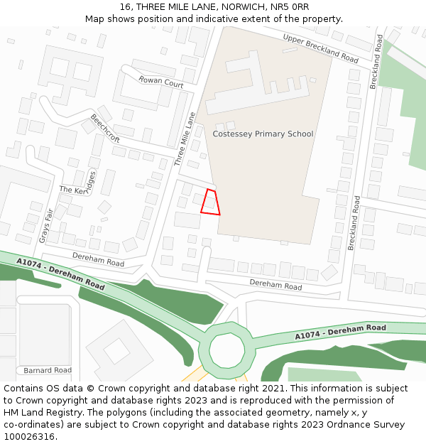 16, THREE MILE LANE, NORWICH, NR5 0RR: Location map and indicative extent of plot