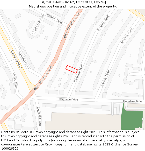 16, THURNVIEW ROAD, LEICESTER, LE5 6HJ: Location map and indicative extent of plot