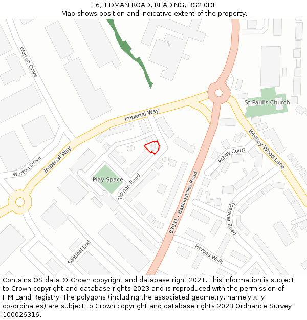 16, TIDMAN ROAD, READING, RG2 0DE: Location map and indicative extent of plot