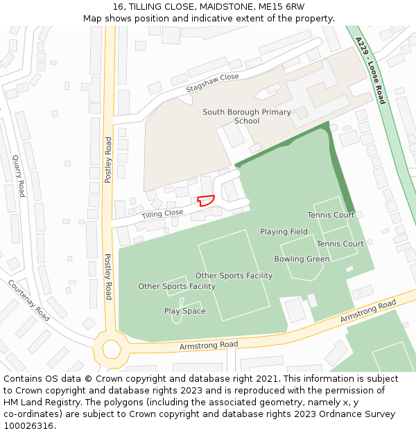 16, TILLING CLOSE, MAIDSTONE, ME15 6RW: Location map and indicative extent of plot