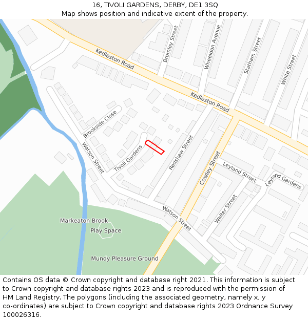 16, TIVOLI GARDENS, DERBY, DE1 3SQ: Location map and indicative extent of plot