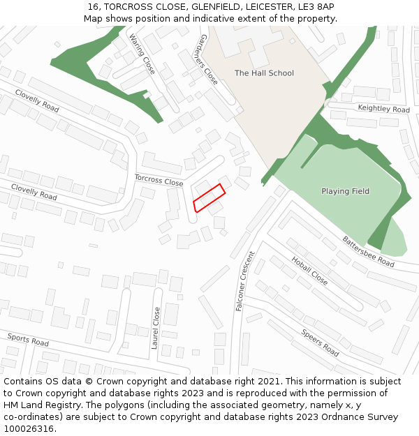 16, TORCROSS CLOSE, GLENFIELD, LEICESTER, LE3 8AP: Location map and indicative extent of plot