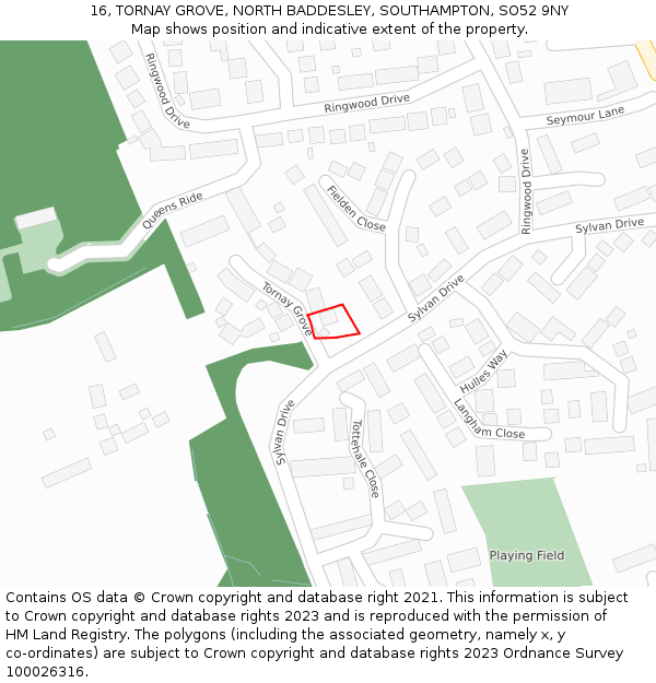 16, TORNAY GROVE, NORTH BADDESLEY, SOUTHAMPTON, SO52 9NY: Location map and indicative extent of plot
