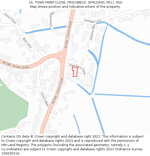16, TOWN FARM CLOSE, PINCHBECK, SPALDING, PE11 3SG: Location map and indicative extent of plot