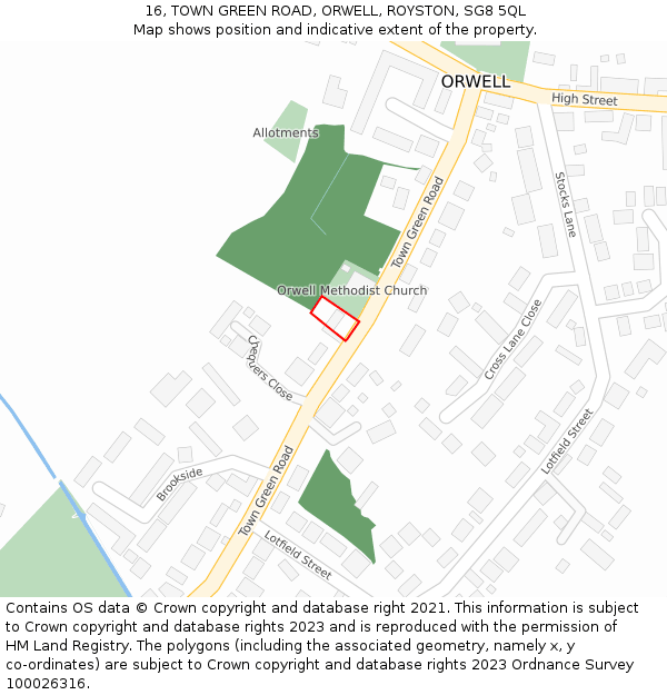 16, TOWN GREEN ROAD, ORWELL, ROYSTON, SG8 5QL: Location map and indicative extent of plot