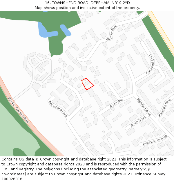 16, TOWNSHEND ROAD, DEREHAM, NR19 2YD: Location map and indicative extent of plot