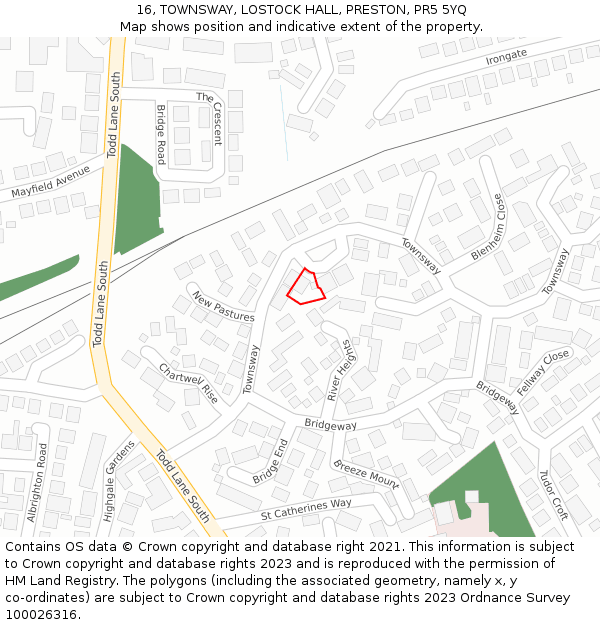 16, TOWNSWAY, LOSTOCK HALL, PRESTON, PR5 5YQ: Location map and indicative extent of plot