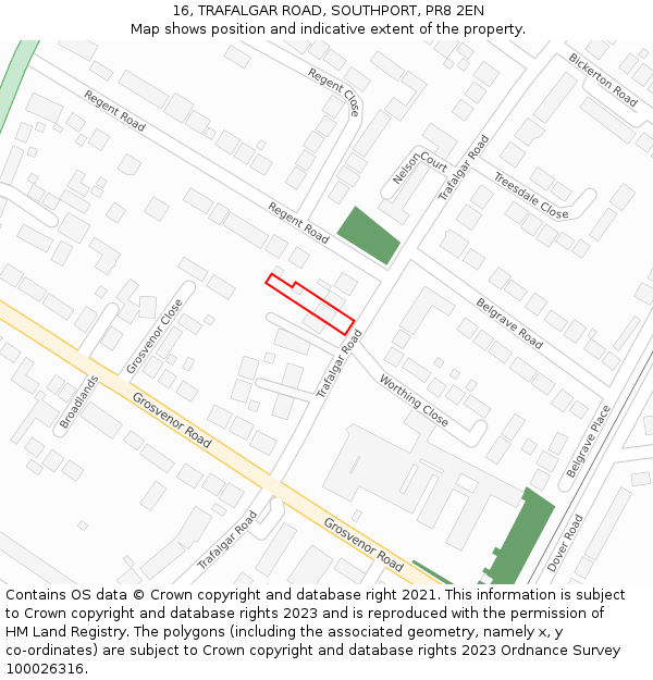 16, TRAFALGAR ROAD, SOUTHPORT, PR8 2EN: Location map and indicative extent of plot