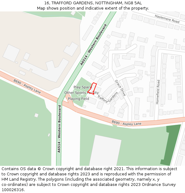 16, TRAFFORD GARDENS, NOTTINGHAM, NG8 5AL: Location map and indicative extent of plot