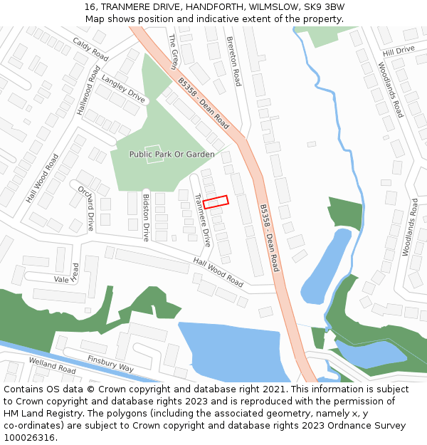 16, TRANMERE DRIVE, HANDFORTH, WILMSLOW, SK9 3BW: Location map and indicative extent of plot
