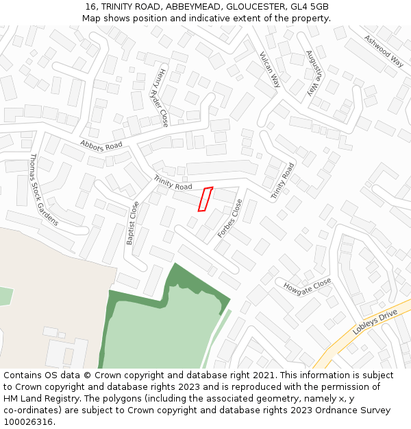 16, TRINITY ROAD, ABBEYMEAD, GLOUCESTER, GL4 5GB: Location map and indicative extent of plot