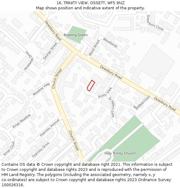 16, TRINITY VIEW, OSSETT, WF5 9NZ: Location map and indicative extent of plot