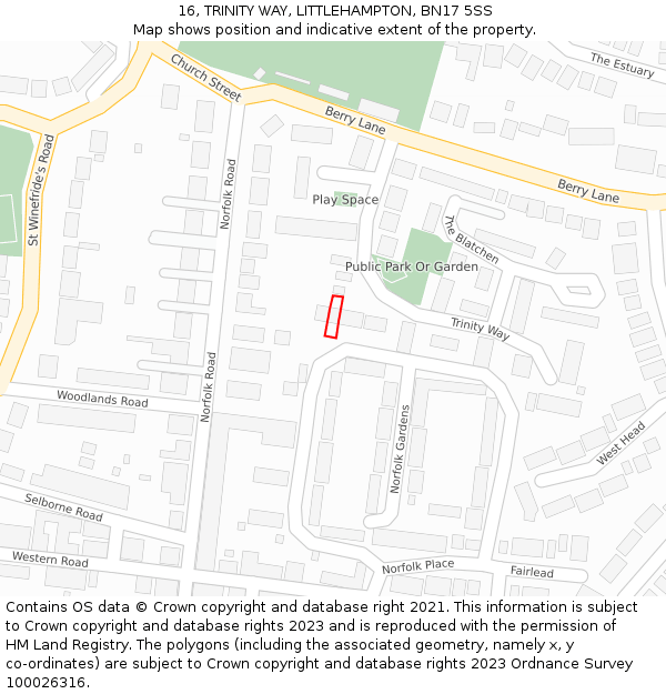 16, TRINITY WAY, LITTLEHAMPTON, BN17 5SS: Location map and indicative extent of plot