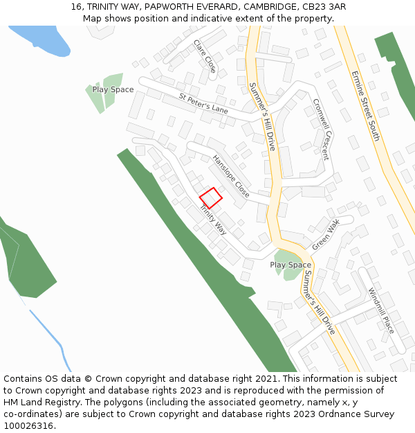 16, TRINITY WAY, PAPWORTH EVERARD, CAMBRIDGE, CB23 3AR: Location map and indicative extent of plot