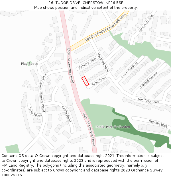 16, TUDOR DRIVE, CHEPSTOW, NP16 5SF: Location map and indicative extent of plot