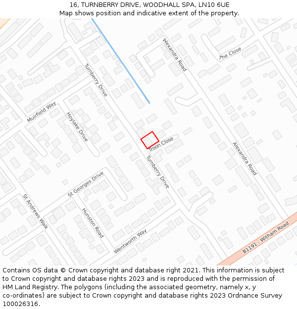 16, TURNBERRY DRIVE, WOODHALL SPA, LN10 6UE: Location map and indicative extent of plot