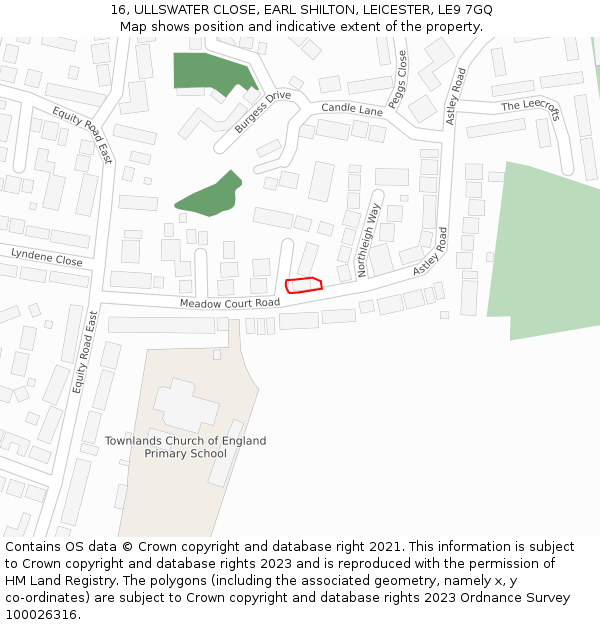 16, ULLSWATER CLOSE, EARL SHILTON, LEICESTER, LE9 7GQ: Location map and indicative extent of plot