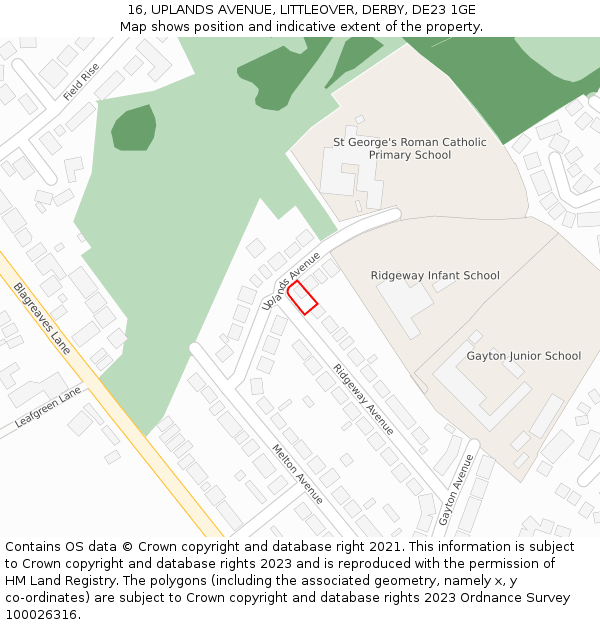 16, UPLANDS AVENUE, LITTLEOVER, DERBY, DE23 1GE: Location map and indicative extent of plot