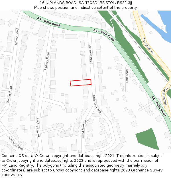 16, UPLANDS ROAD, SALTFORD, BRISTOL, BS31 3JJ: Location map and indicative extent of plot