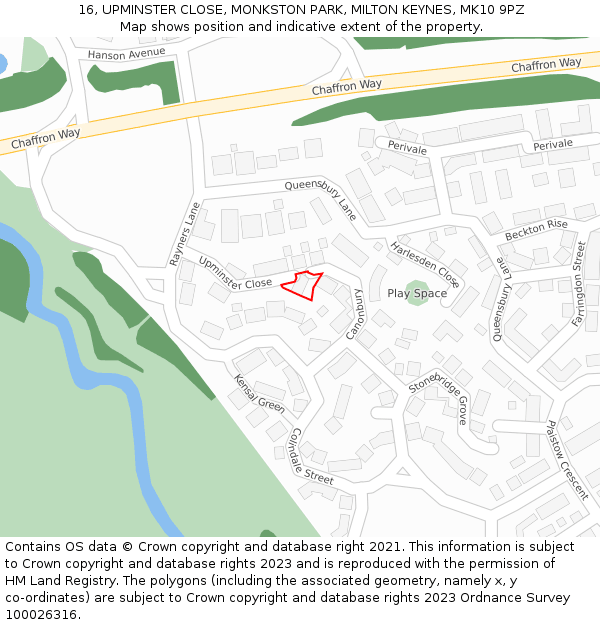 16, UPMINSTER CLOSE, MONKSTON PARK, MILTON KEYNES, MK10 9PZ: Location map and indicative extent of plot