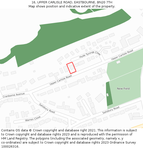 16, UPPER CARLISLE ROAD, EASTBOURNE, BN20 7TH: Location map and indicative extent of plot