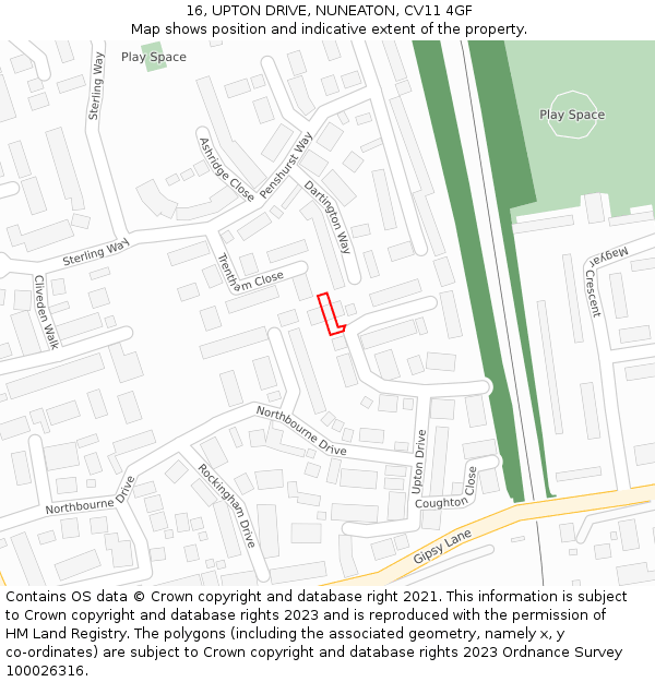16, UPTON DRIVE, NUNEATON, CV11 4GF: Location map and indicative extent of plot
