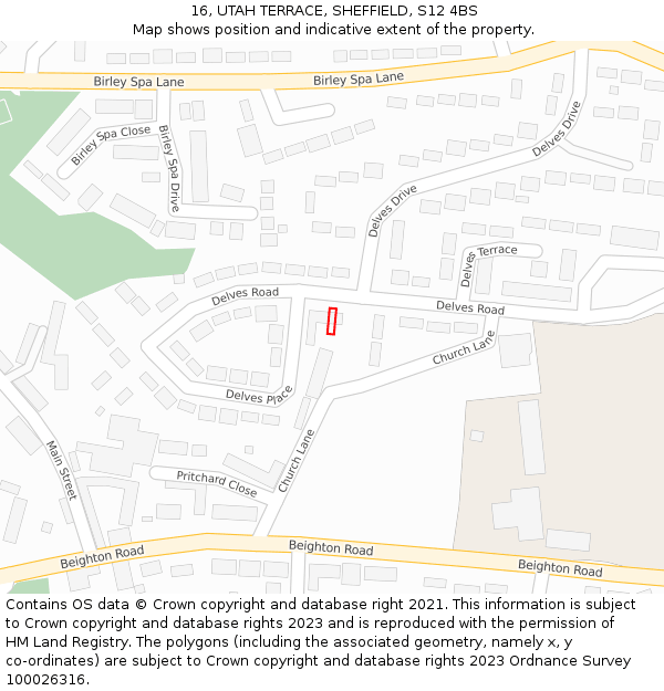 16, UTAH TERRACE, SHEFFIELD, S12 4BS: Location map and indicative extent of plot