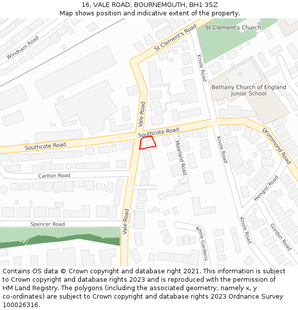 16, VALE ROAD, BOURNEMOUTH, BH1 3SZ: Location map and indicative extent of plot