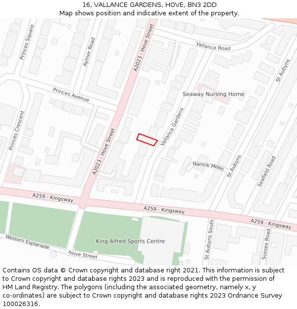 16, VALLANCE GARDENS, HOVE, BN3 2DD: Location map and indicative extent of plot