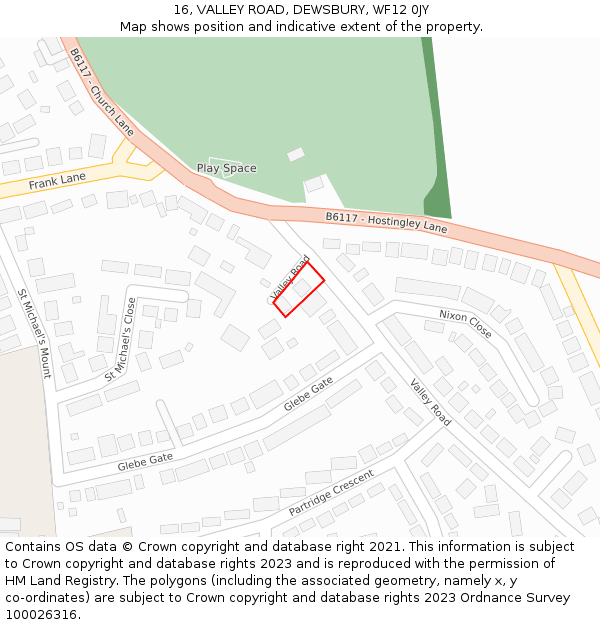 16, VALLEY ROAD, DEWSBURY, WF12 0JY: Location map and indicative extent of plot