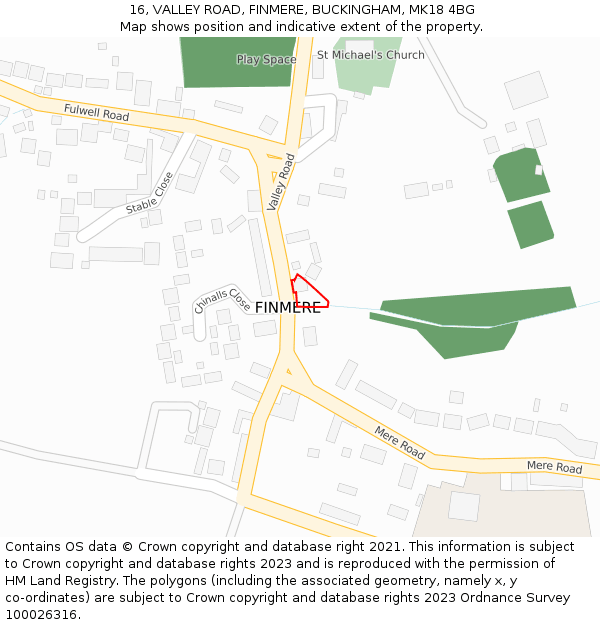 16, VALLEY ROAD, FINMERE, BUCKINGHAM, MK18 4BG: Location map and indicative extent of plot