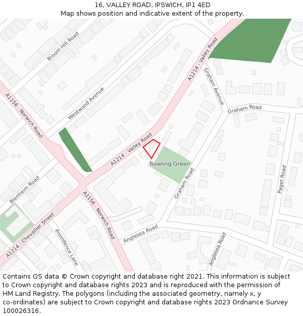 16, VALLEY ROAD, IPSWICH, IP1 4ED: Location map and indicative extent of plot